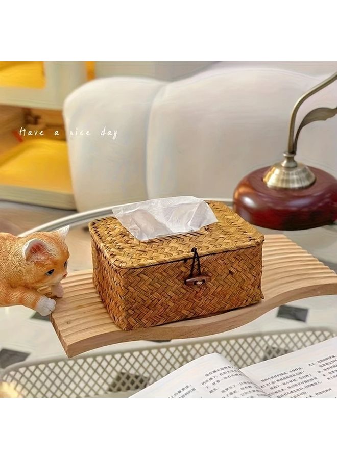 Orange Retro Woven Bamboo Tissue Box Holder Rustic Home Decor Living Room - Image 2