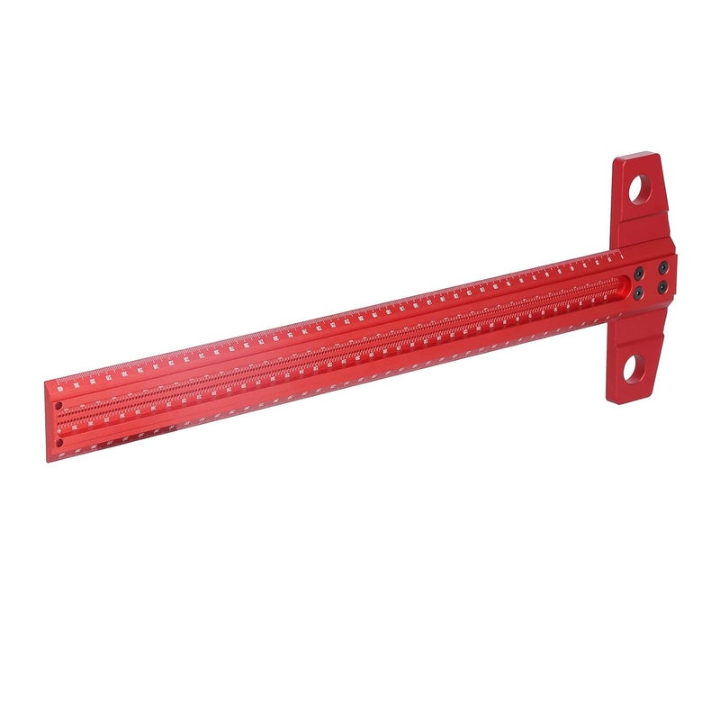 LiebeWH T Ruler T Type Square Ruler Aluminum Alloy Right Angle Scribe Marking Gauge for Woodworking Glass with 1mm Accuracy Scales Clear Red Anodized (400mm) - Image 1