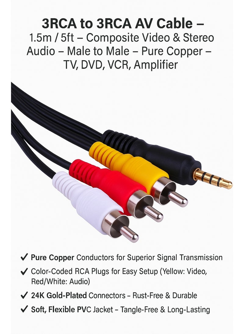FUJISHKA 3M AUX Cable – 3.5mm Male to 3RCA (Red, White, Yellow) Audio Video Cable – Stereo Aux to RCA Cord for TV, DVD, Speaker, Home Theater – 10 Feet  - Image 4