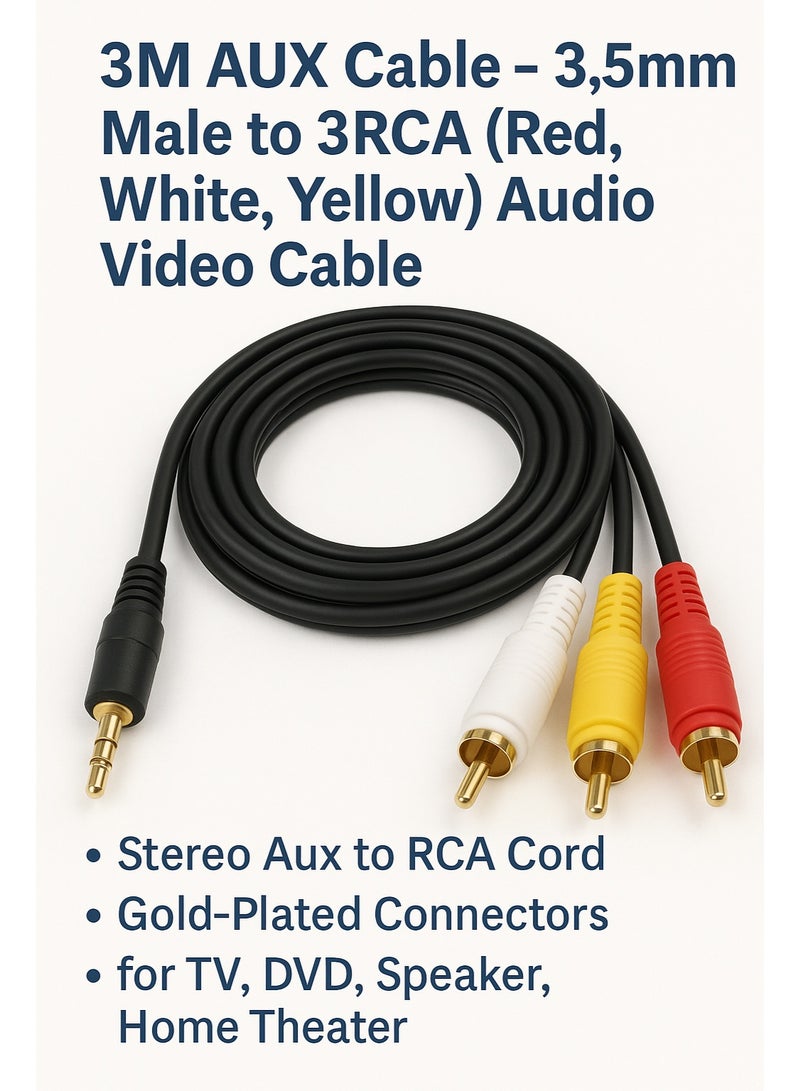 FUJISHKA 3M AUX Cable – 3.5mm Male to 3RCA (Red, White, Yellow) Audio Video Cable – Stereo Aux to RCA Cord for TV, DVD, Speaker, Home Theater – 10 Feet  - Image 5