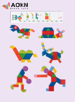WAOKN Shape Puzzle Wooden Pattern Blocks Animal Jigsaw Color Sorting Stacking Game Preschool Montessori Learning Toys Brain Teaser Gift for Toddler Kid Traffic Set  - Image 3