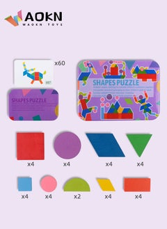 WAOKN Shape Puzzle Wooden Pattern Blocks Animal Jigsaw Color Sorting Stacking Game Preschool Montessori Learning Toys Brain Teaser Gift for Toddler Kid Traffic Set  - Image 2
