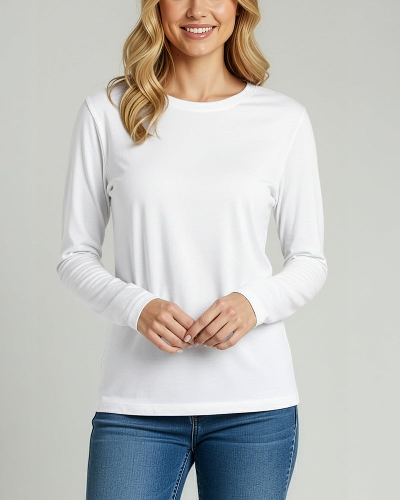 REALESSENTIALS Real Essentials 4 Pack: Women's Cotton Classic-Fit Long-Sleeve Crewneck T-Shirt - Set 1, L - Image 3