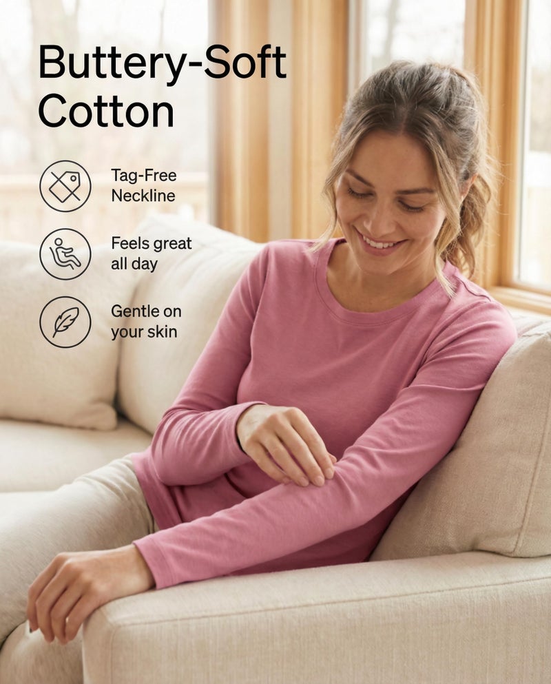 REALESSENTIALS Real Essentials 4 Pack: Women's Cotton Classic-Fit Long-Sleeve Crewneck T-Shirt - Set 1, L - Image 4