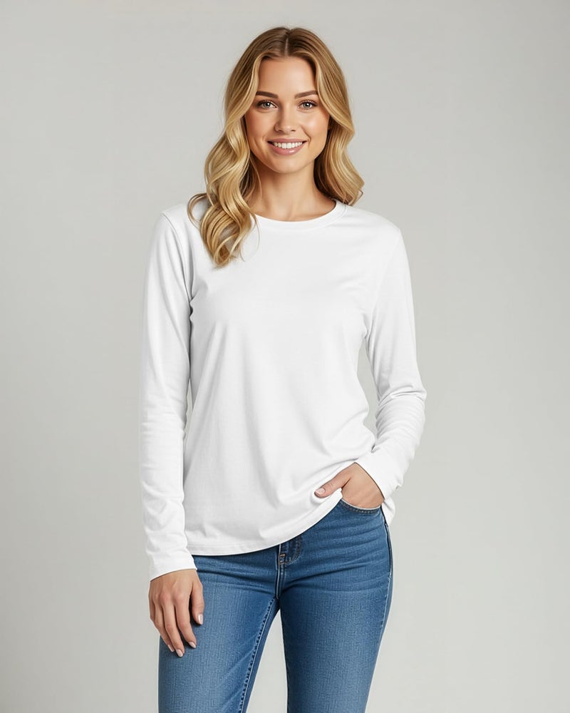 REALESSENTIALS Real Essentials 4 Pack: Women's Cotton Classic-Fit Long-Sleeve Crewneck T-Shirt - Set 1, L - Image 2