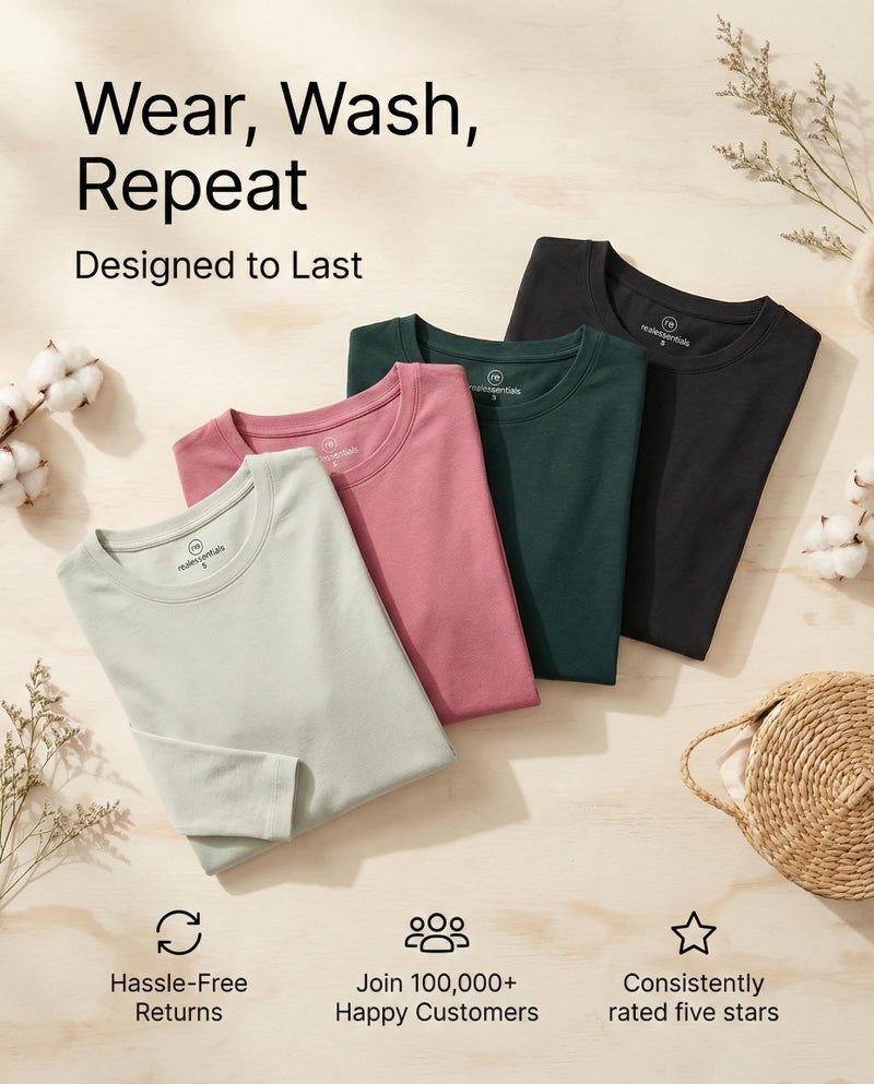 REALESSENTIALS Real Essentials 4 Pack: Women's Cotton Classic-Fit Long-Sleeve Crewneck T-Shirt - Set 1, L - Image 5