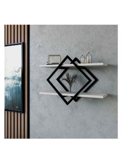Stylish Home SHRAF-H10 wall shelf, metal frame and white wood  - Image 1