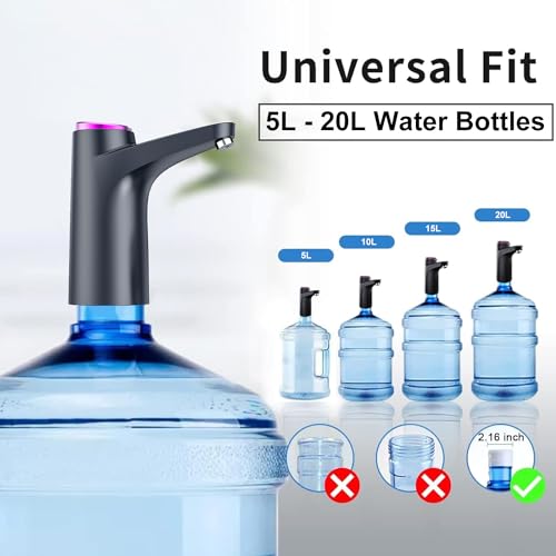 Hoteon Water Dispenser with 1200mAh Battery, Automatic Water Dispenser for 20 Litre Bottle, Food Grade Faster Pumping Water Pump for Home Countertop Bedside Camping (Black) - Image 3