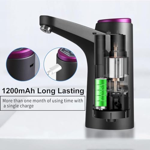 Hoteon Water Dispenser with 1200mAh Battery, Automatic Water Dispenser for 20 Litre Bottle, Food Grade Faster Pumping Water Pump for Home Countertop Bedside Camping (Black) - Image 4