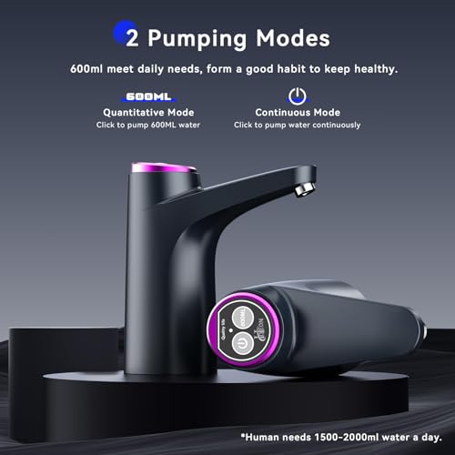 Hoteon Water Dispenser with 1200mAh Battery, Automatic Water Dispenser for 20 Litre Bottle, Food Grade Faster Pumping Water Pump for Home Countertop Bedside Camping (Black) - Image 2