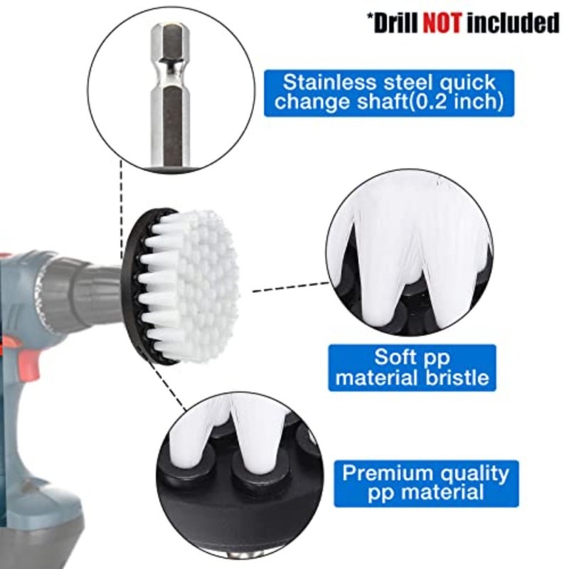 Unbekannt Drill Cleaning Brush, 4 Pieces Rotating Brush Cleaning 2/3.5/4/5 Inch for Electric Drill, Drill, Soft Bristle Cleaning for Carpet White - Image 3
