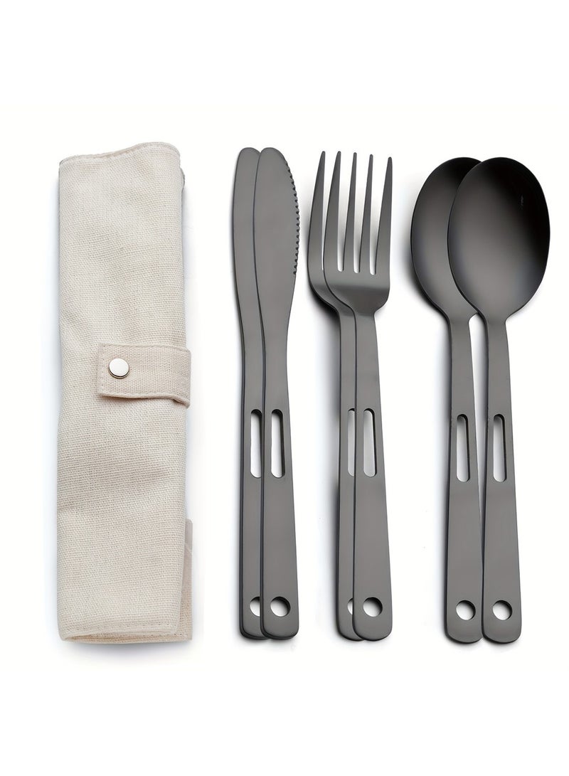 Mmmon Stainless Steel Tableware Set with Scroll Storage Bag, Including Knife, Fork and Spoon for Outdoor Camping Picnic - Image 2