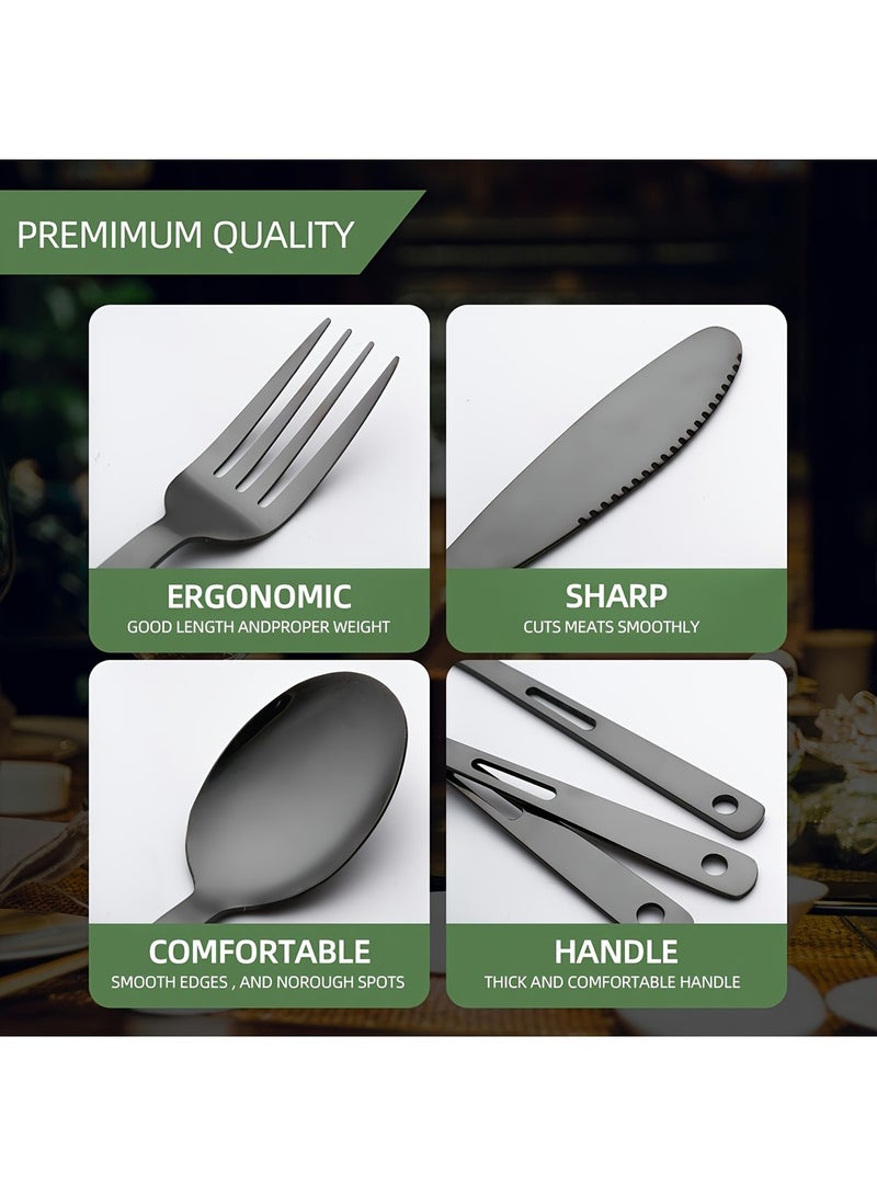 Mmmon Stainless Steel Tableware Set with Scroll Storage Bag, Including Knife, Fork and Spoon for Outdoor Camping Picnic - Image 3