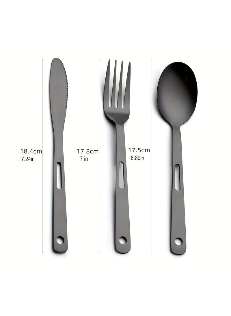 Mmmon Stainless Steel Tableware Set with Scroll Storage Bag, Including Knife, Fork and Spoon for Outdoor Camping Picnic - Image 4