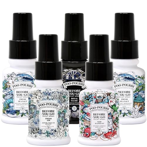 Poo-Pourri Set - Includes Original Citrus, Fresh Sea Salt, Fresh Air, Ship Happens, and Royal Flush 1.4 Ounce Bottles - Image 1