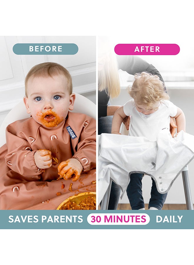 bibado - Long Sleeve Baby Bibs - Babies And Toddlers 6-36 Months - Coverall Baby Weaning Bib - Easy Wipe Clean And Soft Fabric - Attach To Highchair And Tables - Waterproof - Machine Washable - Baby Gifts - Chasing Rainbows - Image 1