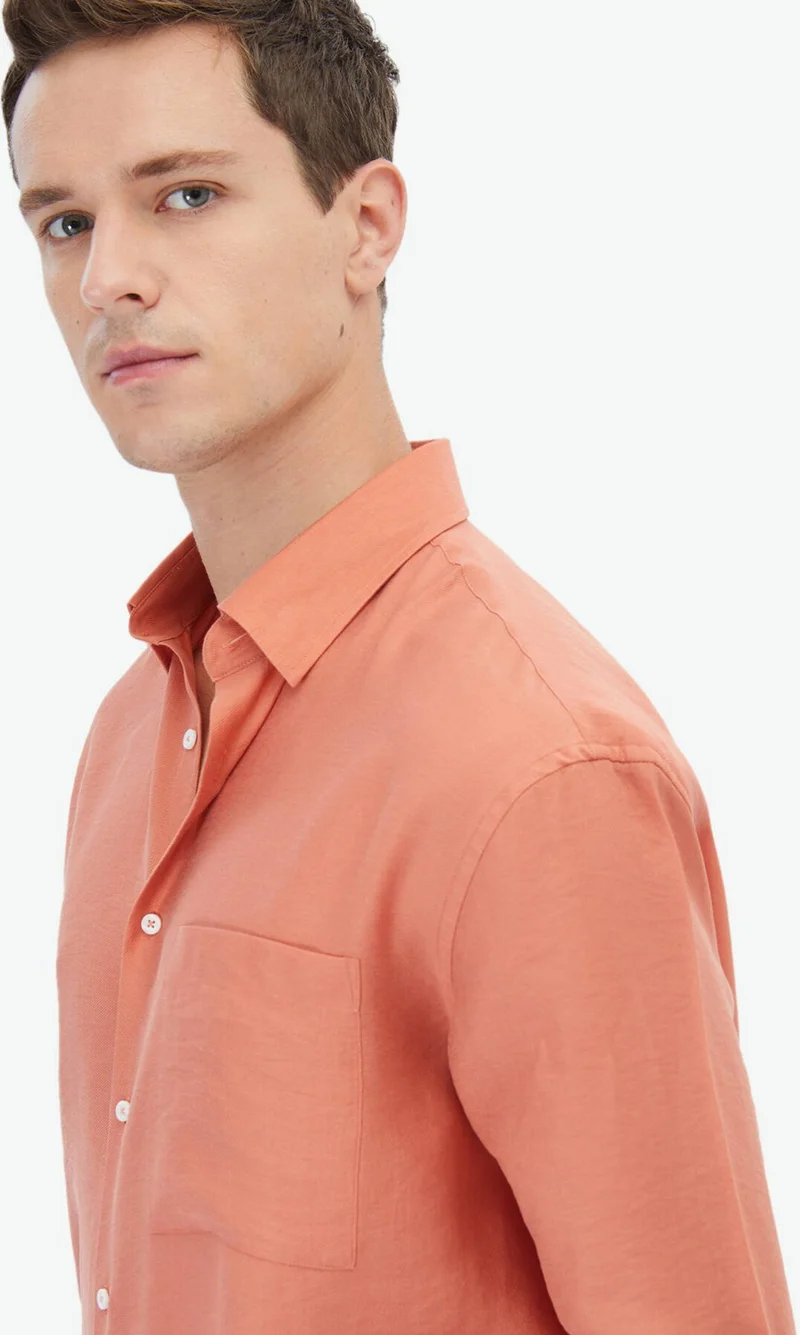 كيب Orange Plain Oversize Fit Woven Casual Shirt