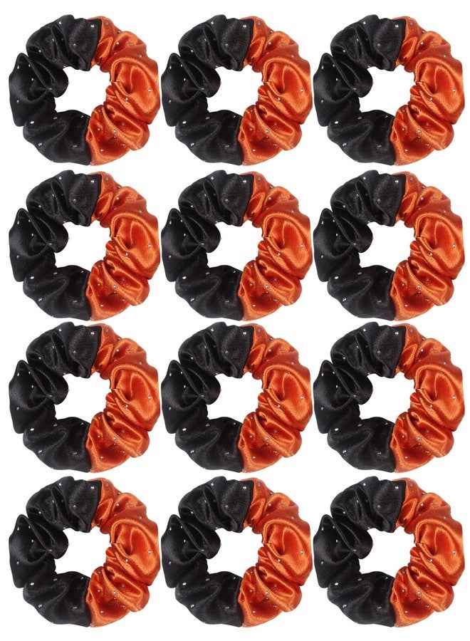 ICObuty Cheerleader Hair Scrunchies, 4.5 Inches, 12 Pack, Satin Silk Ponytail Holders (Orange/Black) - Image 1
