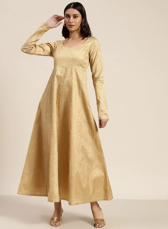 SASSAFRAS Chanderi Foil Print Anarkali Maxi Dress by Styli