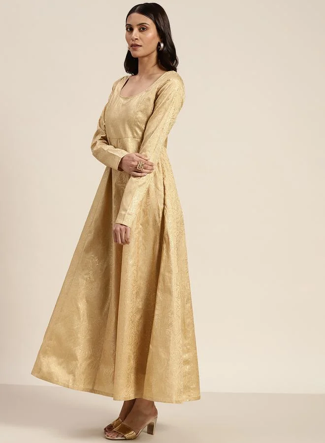 SASSAFRAS Chanderi Foil Print Anarkali Maxi Dress by Styli