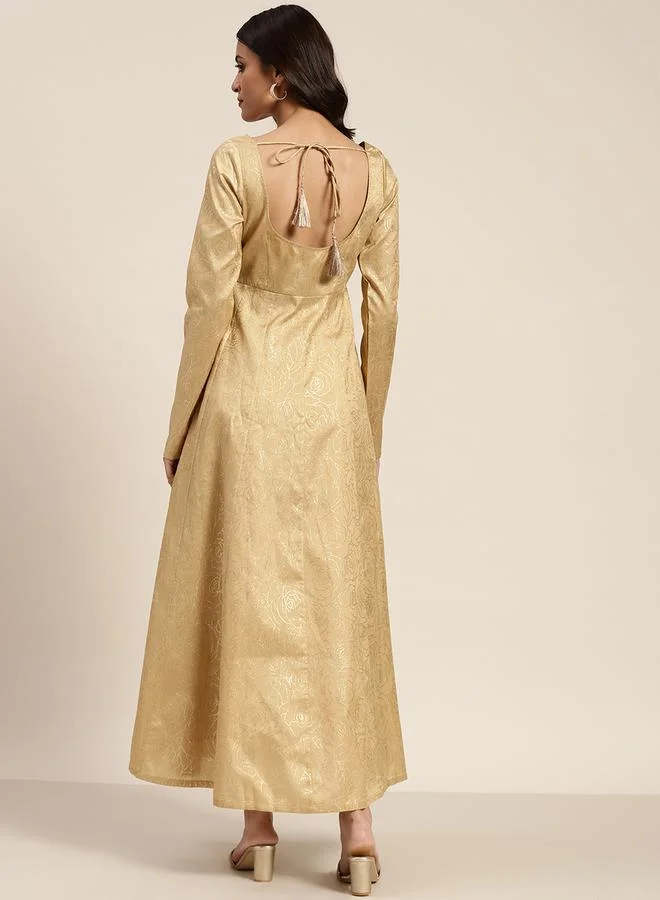 SASSAFRAS Chanderi Foil Print Anarkali Maxi Dress by Styli