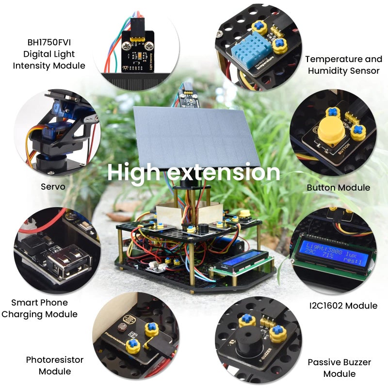 KEYESTUDIO DIY Solar Tracking Electronic Kit for Arduino, Smart Phone Charging, Temperature & Humidity Sensor, BH1750 Light Sensor, Educational Programming Kit for Teens & Adults 15+ - Image 2