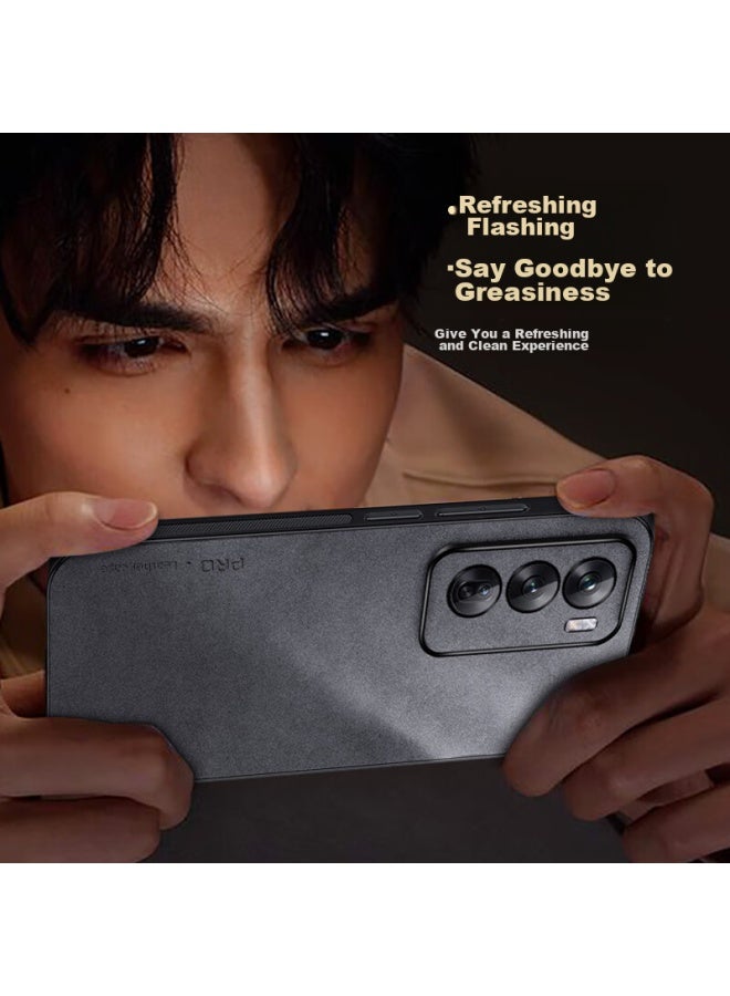 Shangsu, Suitable For Oppo Reno 12 Phone Case, Oppo Reno 12 Protective Cover, Shockproof, Full Lens Protection, Soft Shell, Simple Luxury Lambskin Outer Case, For Women And Men, Leather Case, Black - Image 5