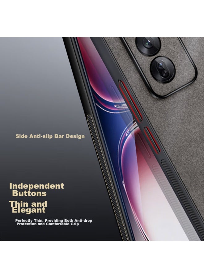 Shangsu, Suitable For Oppo Reno 12 Phone Case, Oppo Reno 12 Protective Cover, Shockproof, Full Lens Protection, Soft Shell, Simple Luxury Lambskin Outer Case, For Women And Men, Leather Case, Black - Image 4
