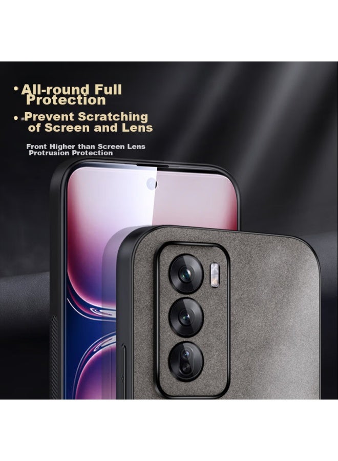 Shangsu, Suitable For Oppo Reno 12 Phone Case, Oppo Reno 12 Protective Cover, Shockproof, Full Lens Protection, Soft Shell, Simple Luxury Lambskin Outer Case, For Women And Men, Leather Case, Black - Image 3
