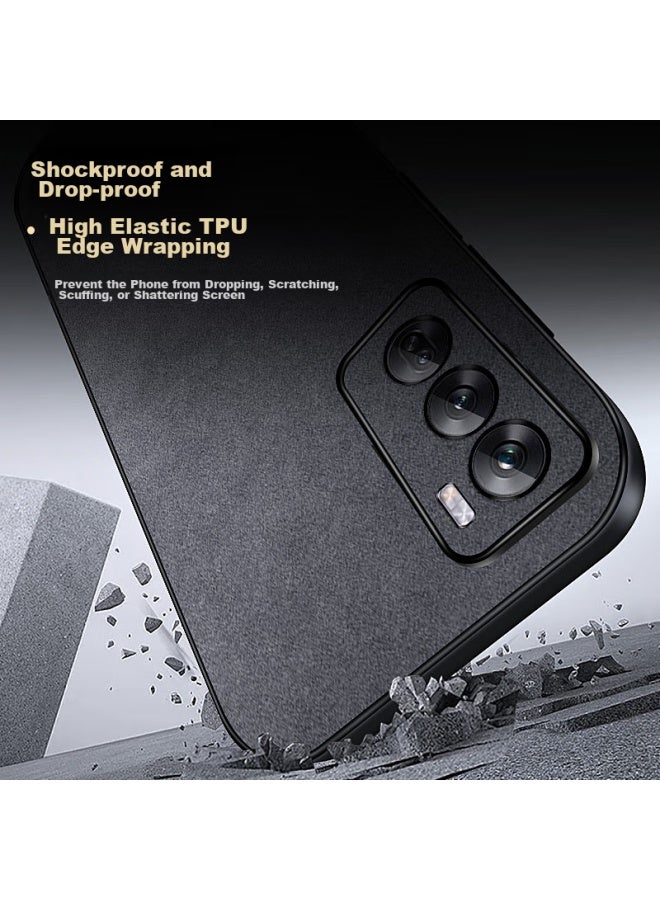 Shangsu, Suitable For Oppo Reno 12 Phone Case, Oppo Reno 12 Protective Cover, Shockproof, Full Lens Protection, Soft Shell, Simple Luxury Lambskin Outer Case, For Women And Men, Leather Case, Black - Image 2