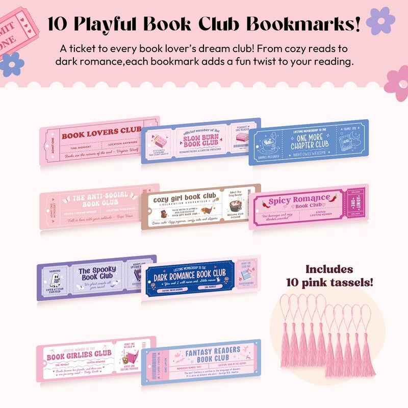 Kaciola Studio 10 PCS Book Lovers Club Bookmarks,Funny Bookmarks for Women,Double Sided Romance Booklover Gifts,Book Club Gifts for Romance Reader Friends Girls - Image 2