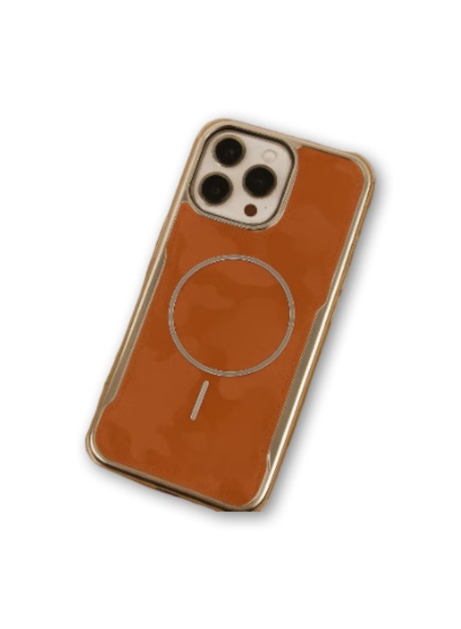 غطاء هاتف iPhone 14 Pro Max، جراب MagSafe Camouflage مقاوم للصدمات والغبار مصنوع من جلد فاخر، لون بني، متوافق مع iPhone 14 Pro Max. - Image 2