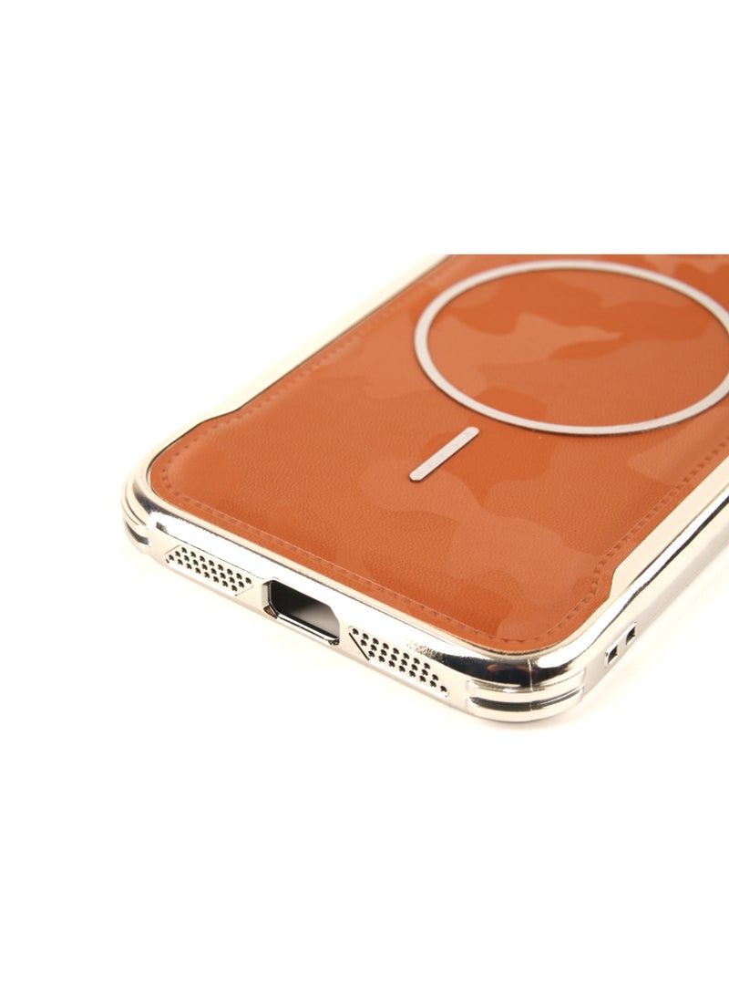 غطاء هاتف iPhone 14 Pro Max، جراب MagSafe Camouflage مقاوم للصدمات والغبار مصنوع من جلد فاخر، لون بني، متوافق مع iPhone 14 Pro Max. - Image 4