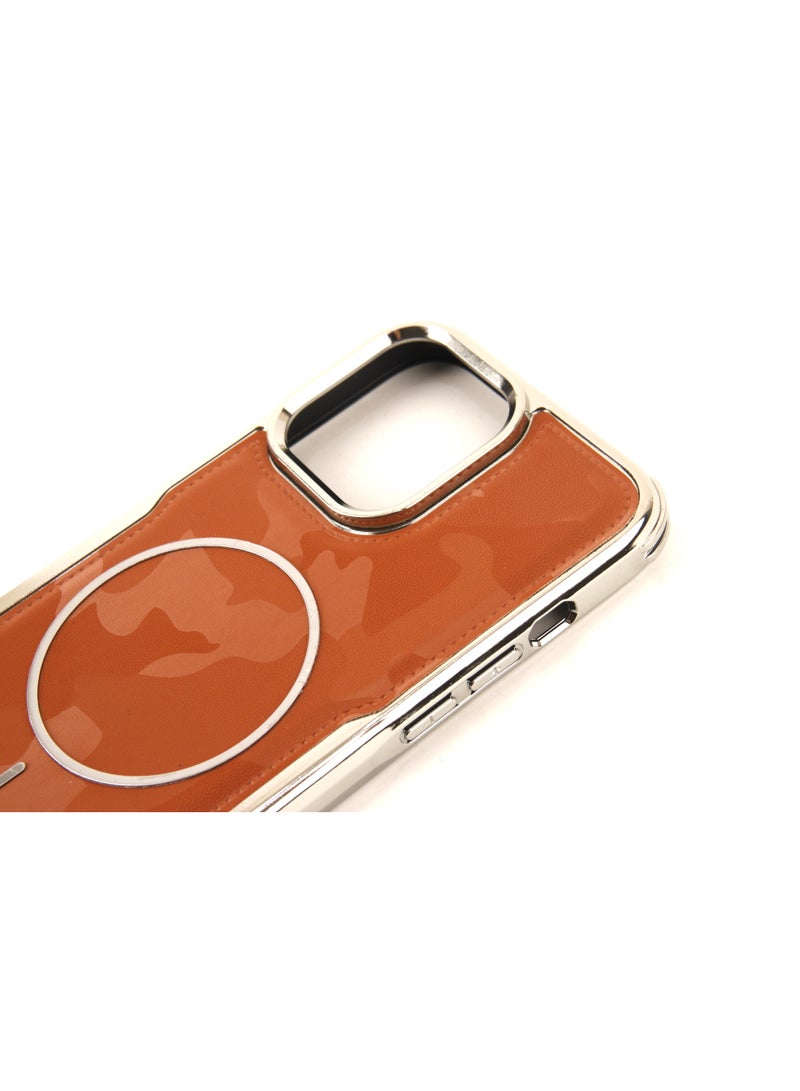 غطاء هاتف iPhone 14 Pro Max، جراب MagSafe Camouflage مقاوم للصدمات والغبار مصنوع من جلد فاخر، لون بني، متوافق مع iPhone 14 Pro Max. - Image 3