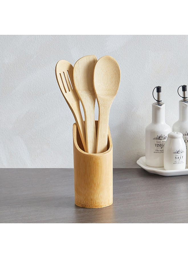 Home Box Bamboo Kitchen Tool 4-Piece Set with Holder 7.3x16.5x7.3 cm  - Image 1