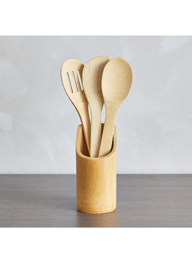 Home Box Bamboo Kitchen Tool 4-Piece Set with Holder 7.3x16.5x7.3 cm  - Image 2