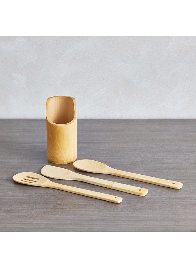 Home Box Bamboo Kitchen Tool 4-Piece Set with Holder 7.3x16.5x7.3 cm  - Image 3