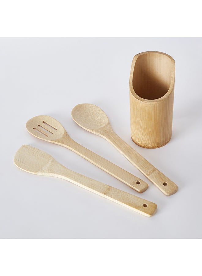 Home Box Bamboo Kitchen Tool 4-Piece Set with Holder 7.3x16.5x7.3 cm  - Image 5