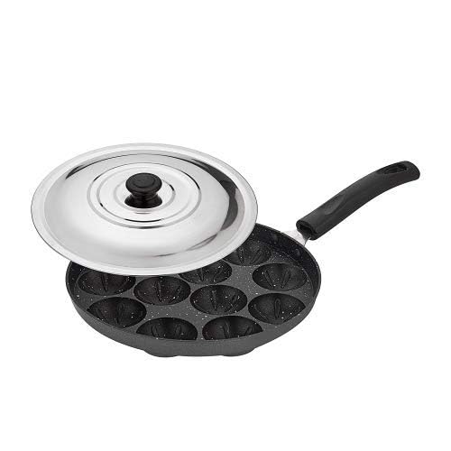 Attro Aluminium Non-Stick 12 Cavity Grill Appam Patra Paniyarakkal One Side Handle with Steel Lid & Wooden Picker, Spatter Finish, (Marble Grey), Standard (Atr-Apm-12-Onehndl-Grl) - Image 2