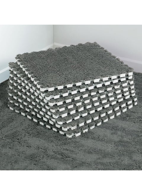 12 pcs Thickened Plush Foam Interlocking Floor Mats, Interlocking Foam Tiles with Edgings for Kids, Soft Anti-Slip Puzzle Area Square Rug Playmat for Children Room Flat (10", Grey)