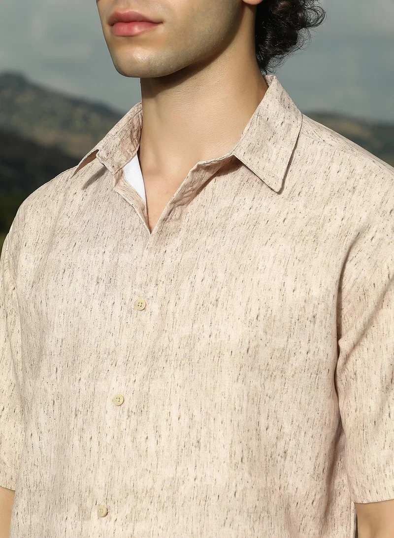 Campus Sutra Men's Sand Beige Speckled Oversized Shirt