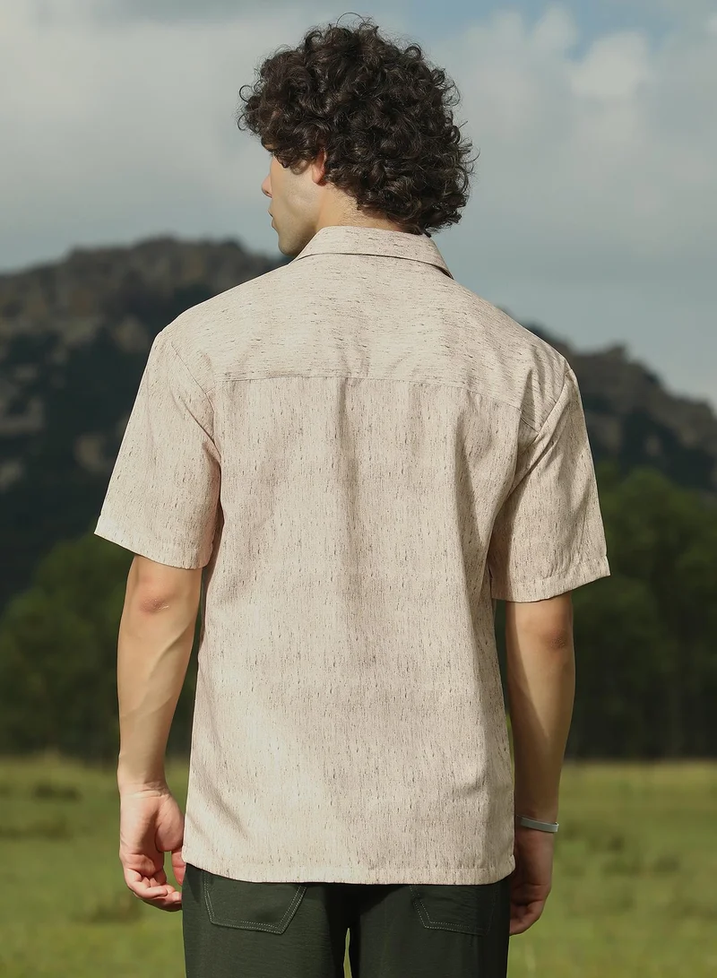 Campus Sutra Men's Sand Beige Speckled Oversized Shirt