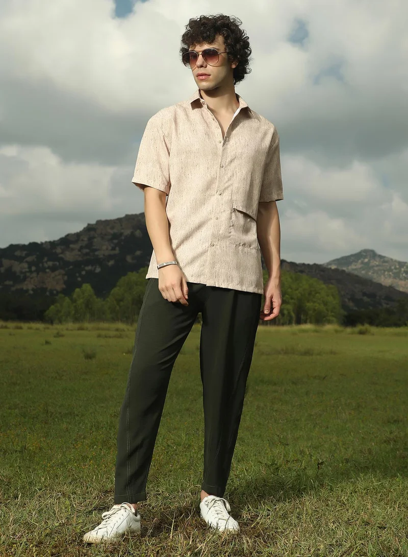 Campus Sutra Men's Sand Beige Speckled Oversized Shirt