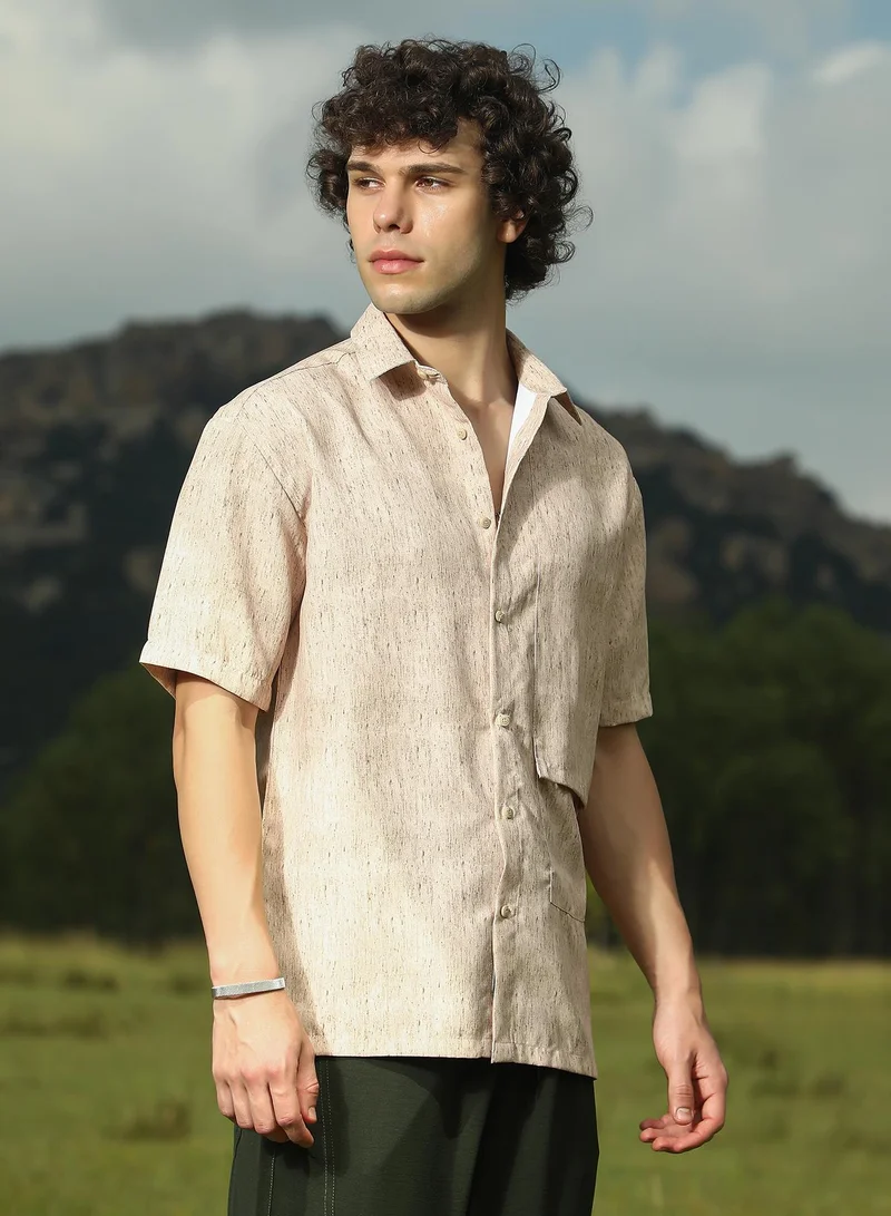 Campus Sutra Men's Sand Beige Speckled Oversized Shirt