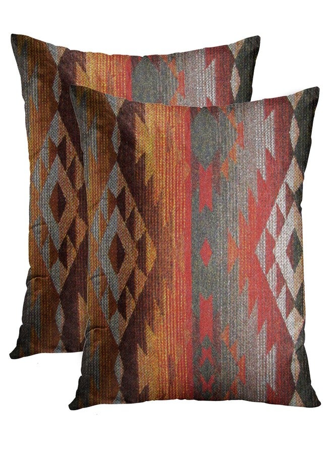 Emvency مجموعة Emvency من 2 غطاء وسادة أزتيك 18x18 بوصة غطاء وسادة زخرفي نافيخو برتقالي أحمر رمادي ديكور قبلي غطاء وسادة مستطيل بسحاب مخفي لغرفة النوم أو الأريكة - Image 1