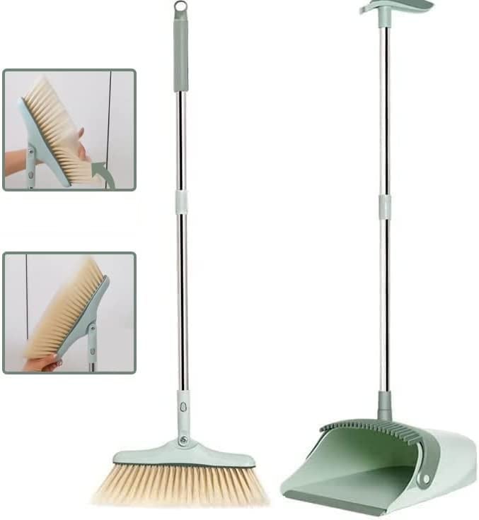 Revolution Studio Broom and Dustpan Set Rotating Head, Windproof Dust Pan Comfort Handle, Strong Stainless Steel Use for Home, Kitchen, Restaurant, Hospital, Lounge, Airport - Image 1