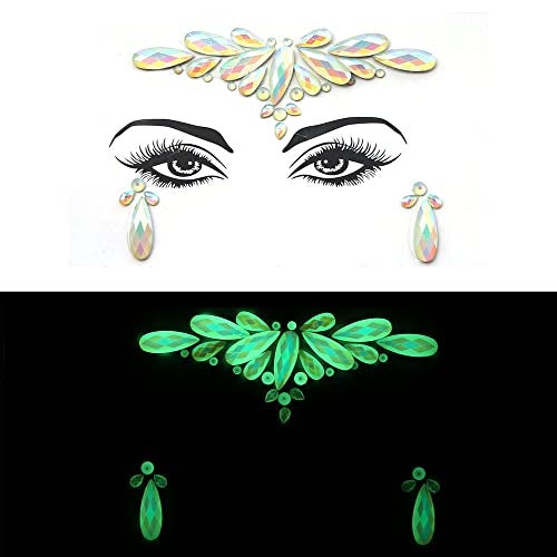 S.A.V.I 3D Luminous, Glow in the Dark Face Gems Crystal Sticker Tattoo Rhinestone Decoration for Women Girls Events Parties Weddings Clubs - Image 1