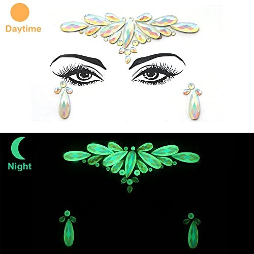 S.A.V.I 3D Luminous, Glow in the Dark Face Gems Crystal Sticker Tattoo Rhinestone Decoration for Women Girls Events Parties Weddings Clubs - Image 3