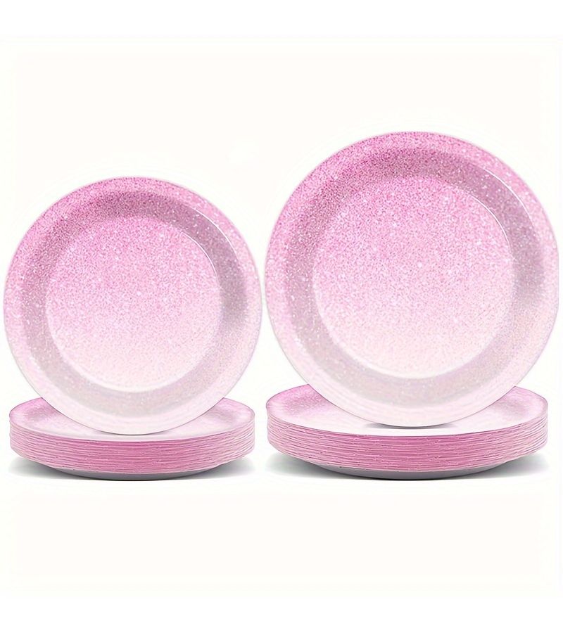 20pcs 7 Inch Princess Pink Glitter Dinner Plates For Wedding Birthday Party Table Decorations - Image 1