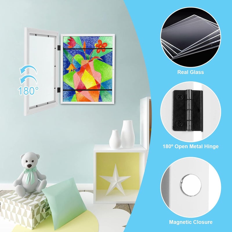 [2-Pack] Kids Art Frames, 8.5x11 Front Opening Kids Artwork Frames Changeable, White Artwork Display Storage Frame for Wall, Holds 50 Pcs, for 3D Picture, Crafts, Children Drawing - Image 5